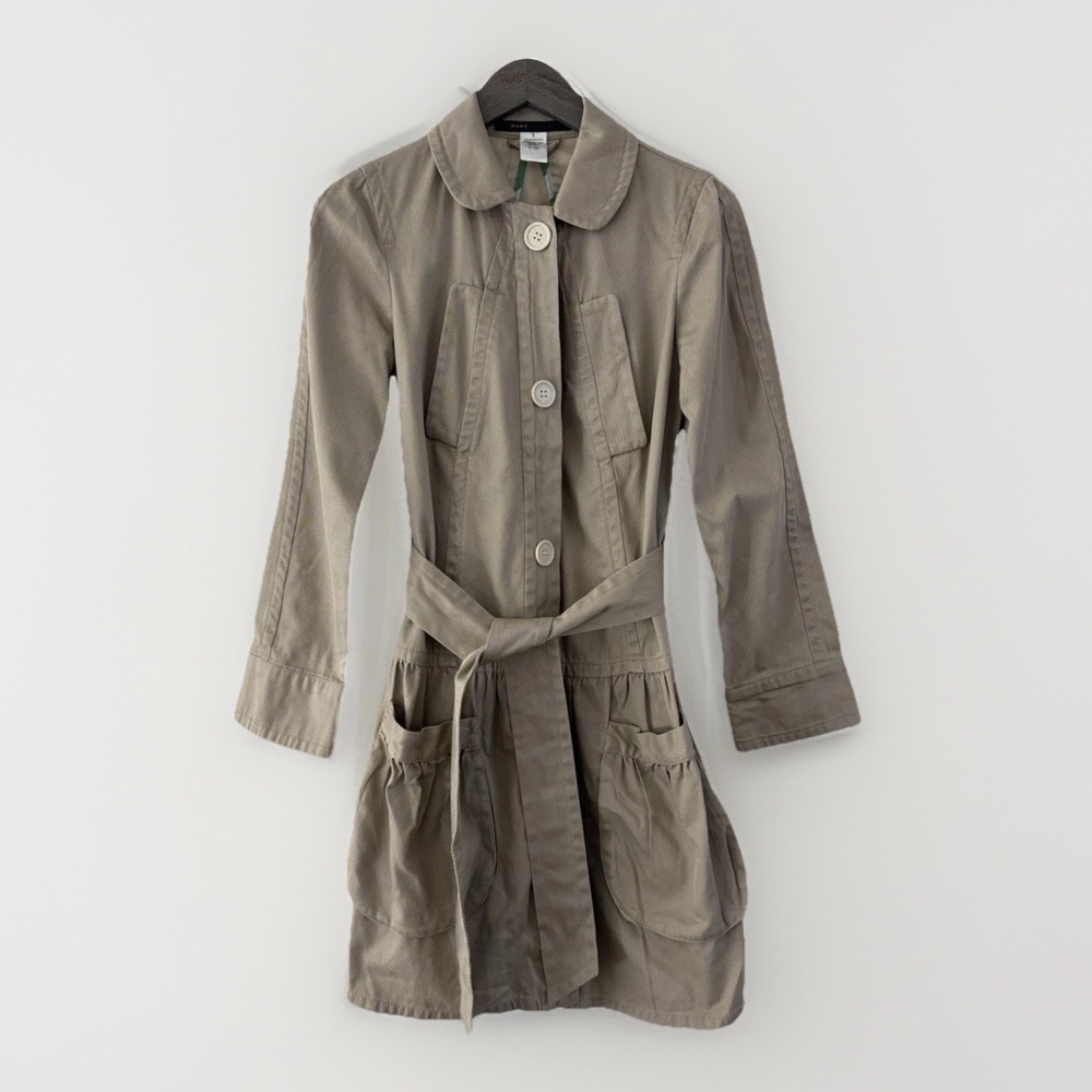Marc Jacobs Womens S Small Khaki Tan 100% Cotton Twill Mid Length Trench Coat